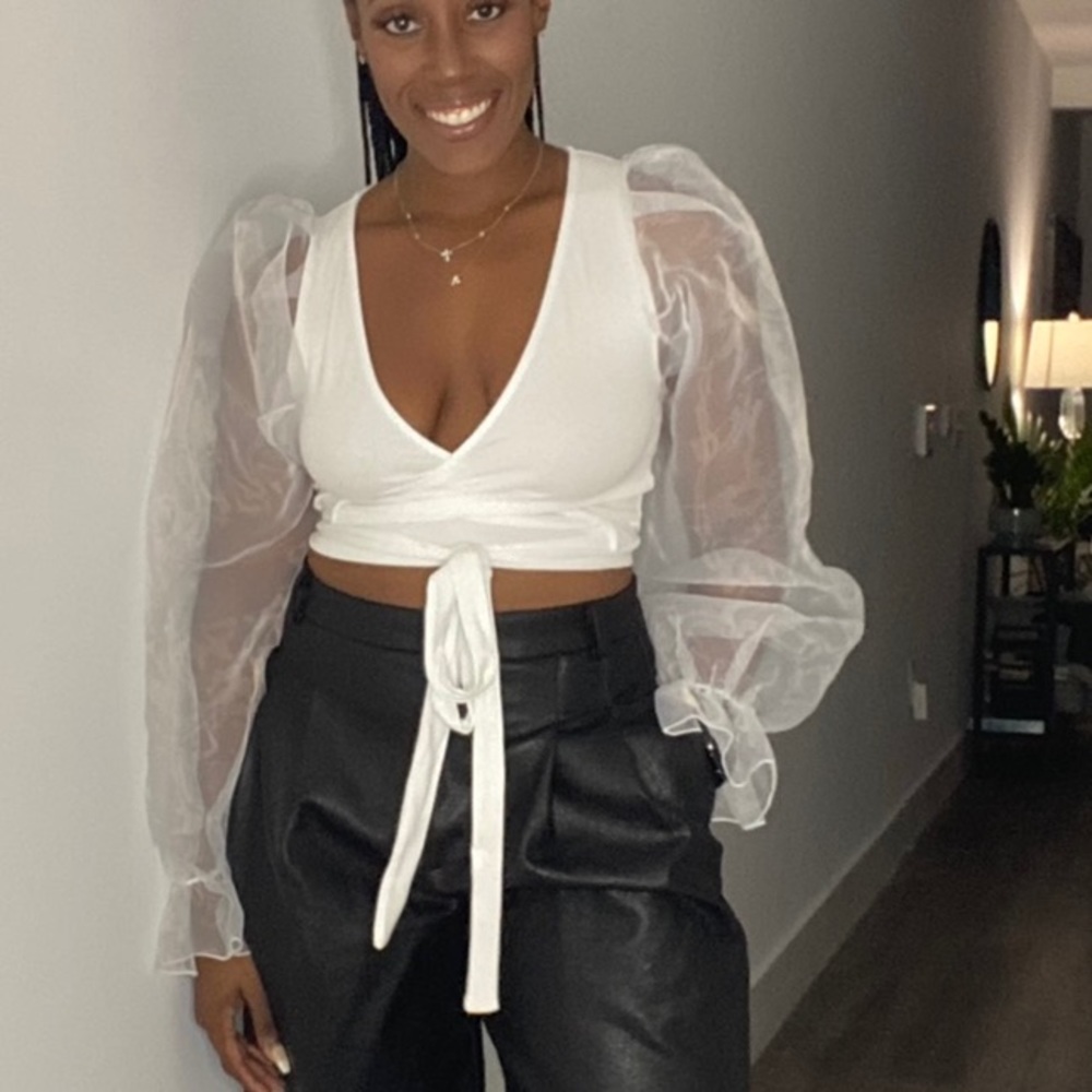 Zara White organza sleeve wrap top
